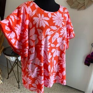 The GET Short Flare Sleeved Orange & Pale Pink Plus Size Top! Beautiful! 2X